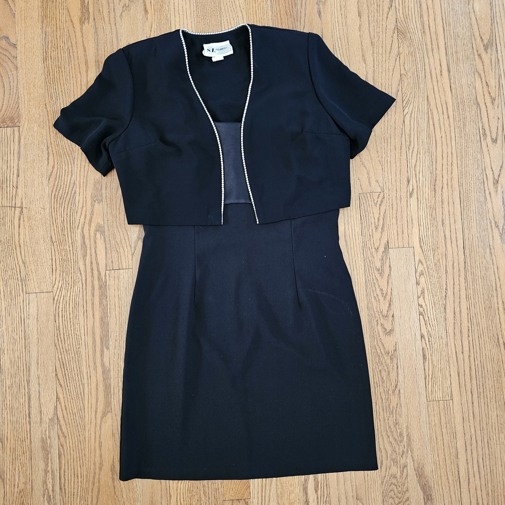 S.L. Fashuons Black Pencil Dress with Cropped Jacket Size 14